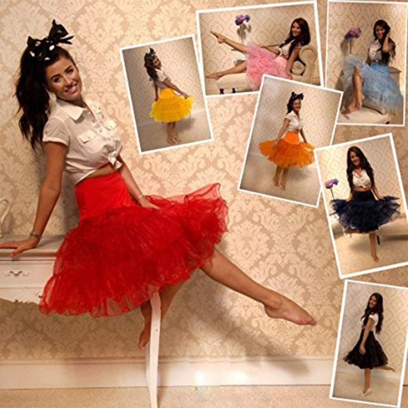 Kumeng Women's 50s Vintage Rockabilly Petticoat Crinoline Tutu Underskirt 27" Length Net Tulle Petticoat Half Slip (FBA), White, Small - Image 2